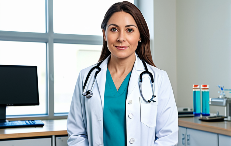 **
"A professional female doctor in a modest lab coat, standing in a bright, modern hospital laboratory, fully clothed, appropriate attire, safe for work, perfect anatomy, natural proportions, professional photography, high quality, family-friendly."
**