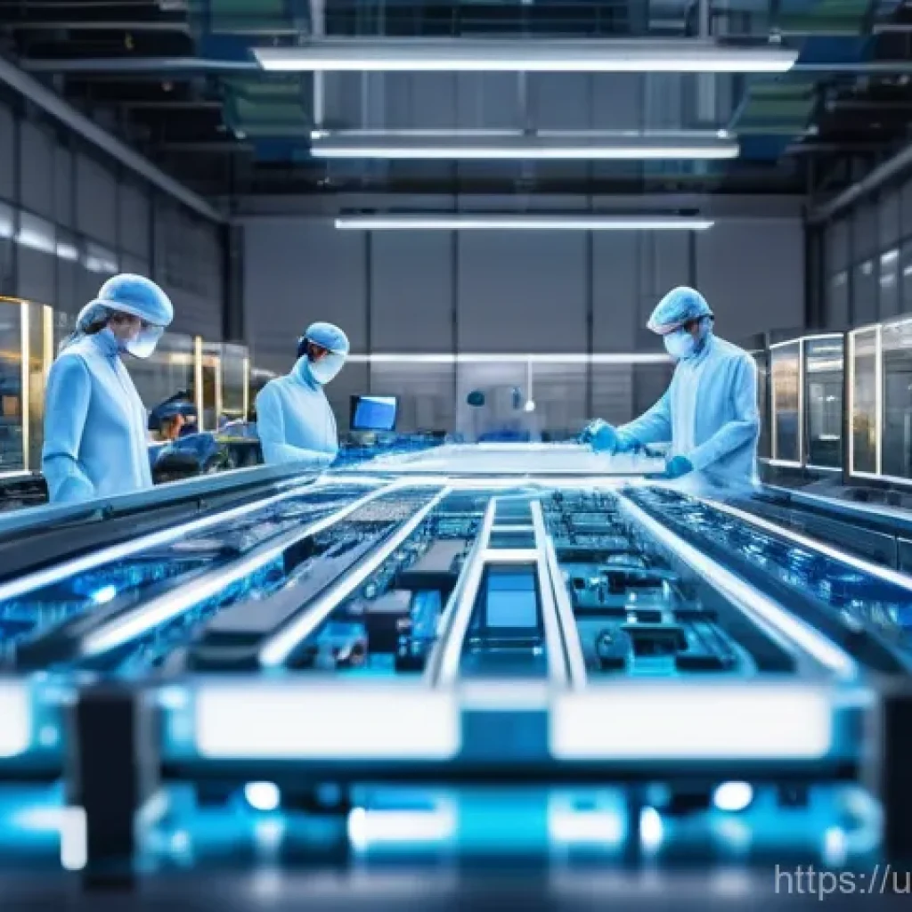 비전 프로젝트에서의 시스템 통합 방법 - **Prompt:** A detailed, high-angle shot of a futuristic automated factory floor. Robotic arms, sleek...