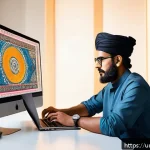 Home 18 AI 기반 이미지 검색 엔진 구축하기 - A modern digital workspace scene featuring a Pakistani content creator using AI-powered image search...