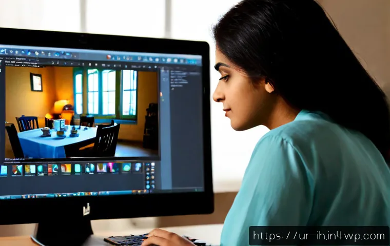 Home 17 AI 기반 이미지 마스킹 기술 구현하기 - Photorealistic Pakistani graphic designer in modest professional attire working at a clean desktop c...